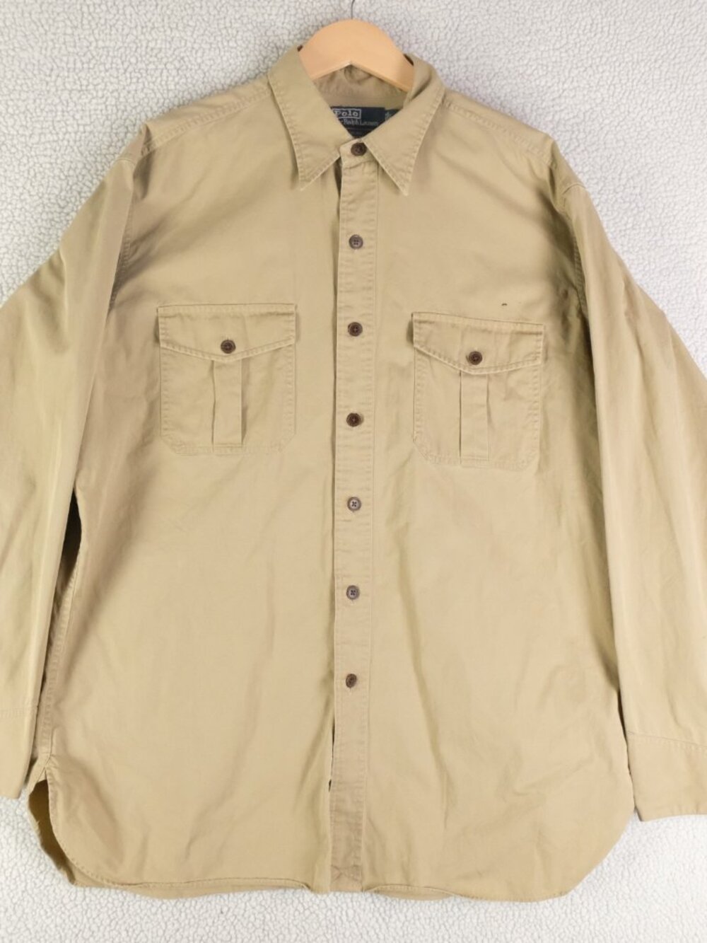 Vintage Polo Ralph Lauren Shirt Mens Large Beige Tobias Safari Long Sleeve